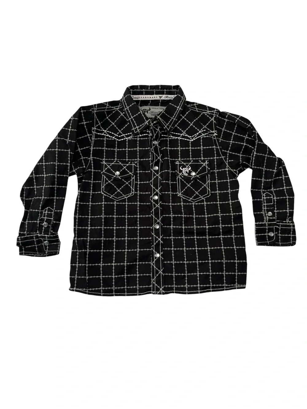 Cowboy Hardware Boys Western Pearl Snap Shirt Black Barbed Wire Print Rodeo 4T